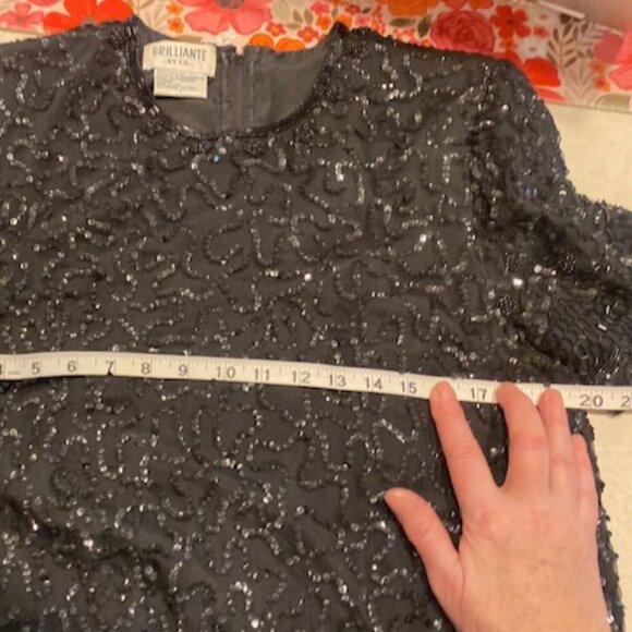 BRILLIANTE by JA Sequins Lace Formal Tiered Dress Black Sleeves Party Size Large - Picture 7 of 9